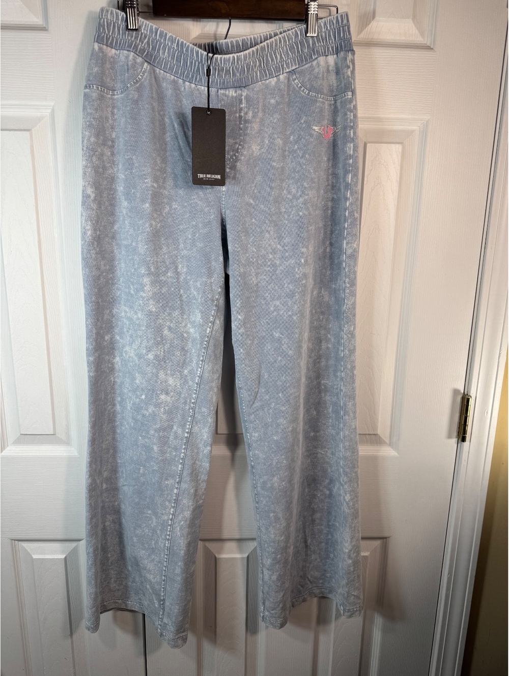 True Religion Denim Wash HS Wing Faux Denim Sweats Pants Size L
